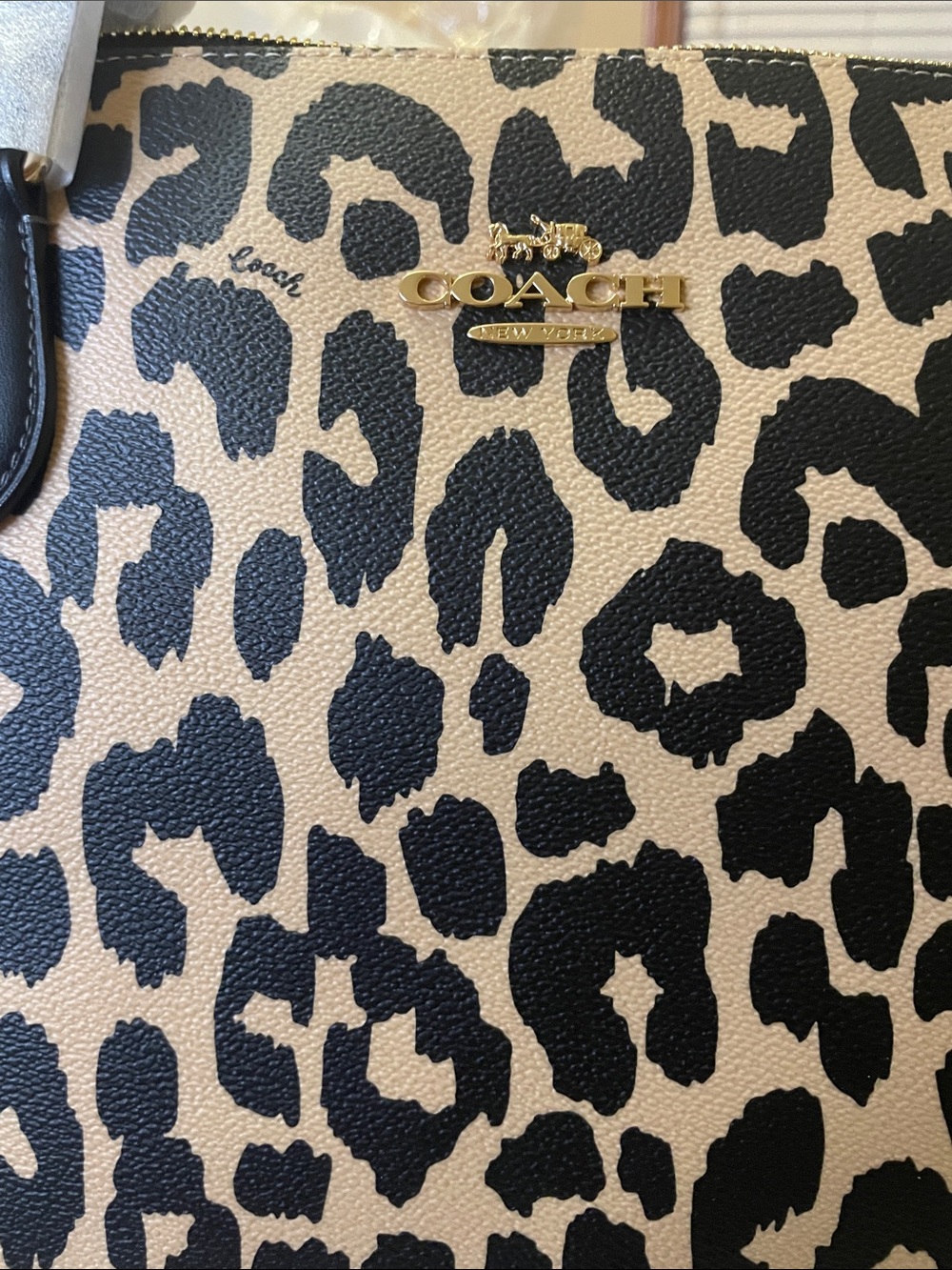 NWT - Coach Leopard Print Galley Tote Bag - Black and Tan - Picture 2 of 6